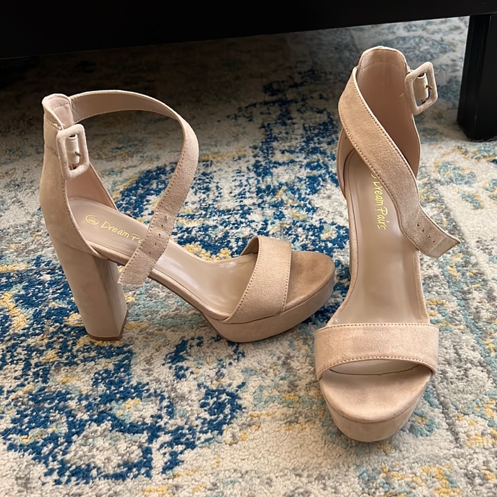 Women’s nude chunky heels with ankle strap